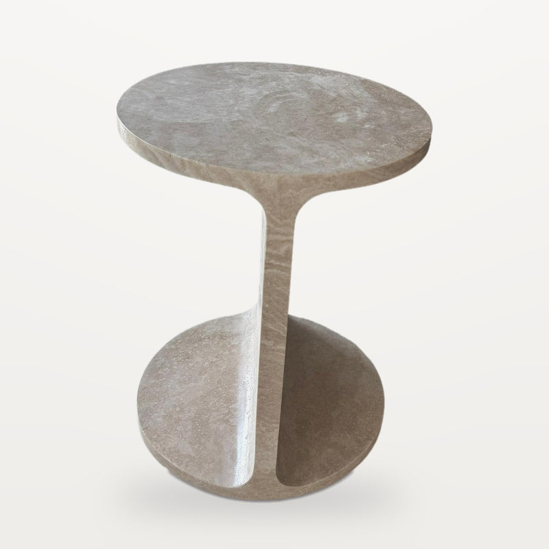 C-shaped travertine sofa side table, Round