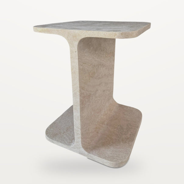 C-shaped travertine sofa side table, Square