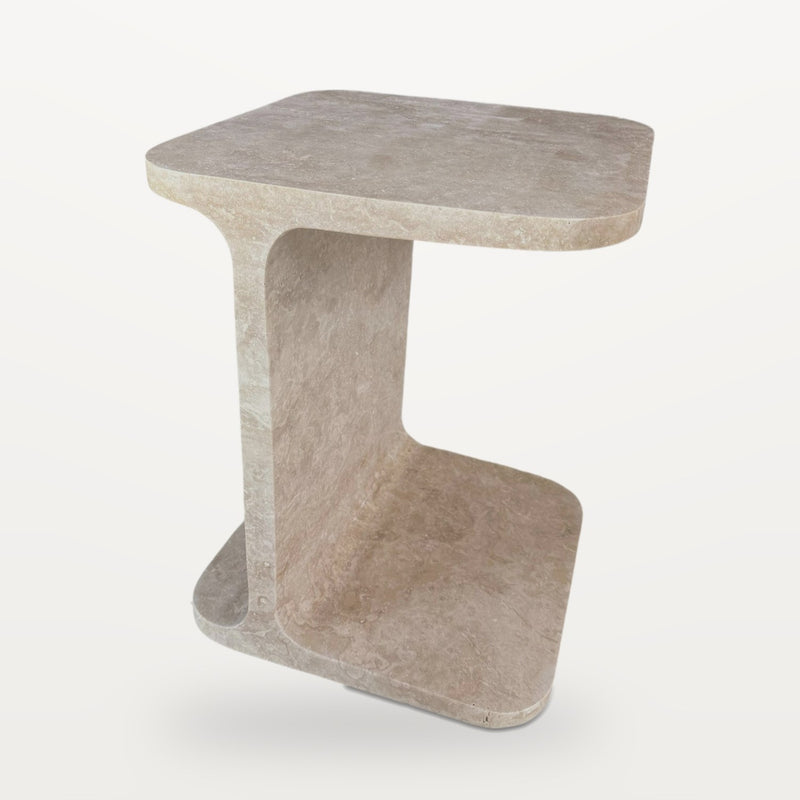 C-shaped travertine sofa side table, Square