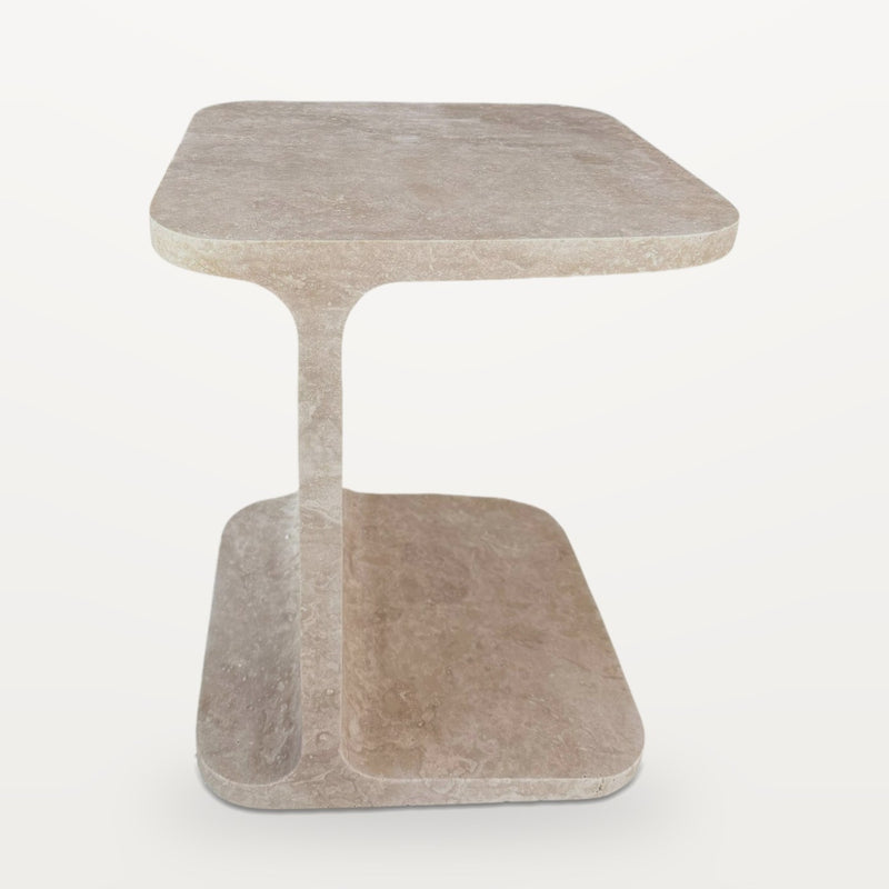 C-shaped travertine sofa side table, Square
