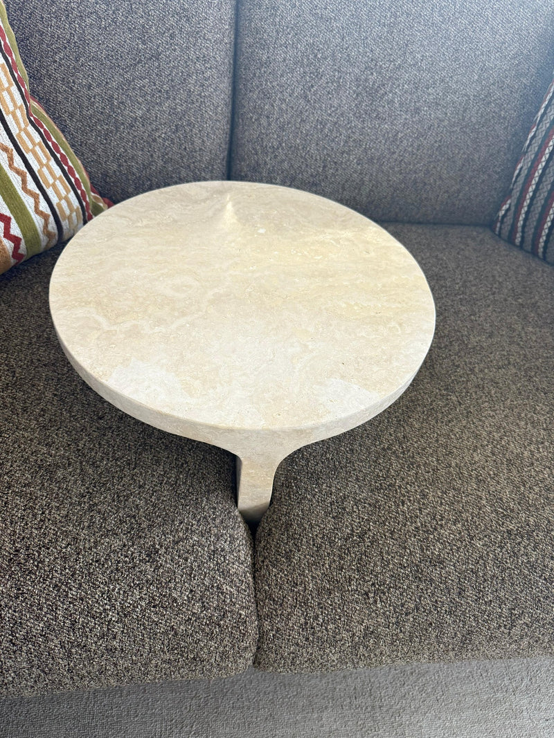 travertine sofa arm tray, Round
