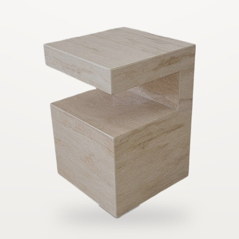 light travertine cantilever side table, view 2