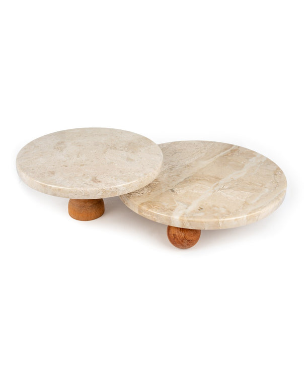 Nora Diana Royal marble 2-piece serving stand set with wooden feet