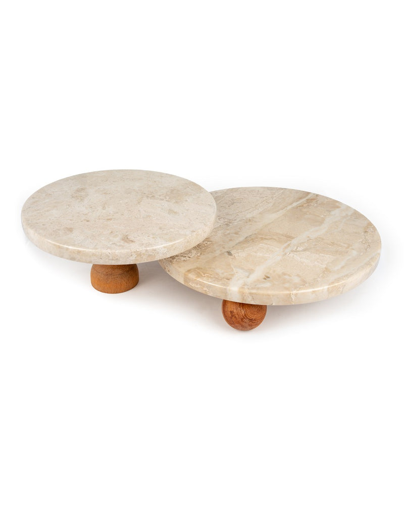 Nora Diana Royal marble 2-piece serving stand set with wooden feet