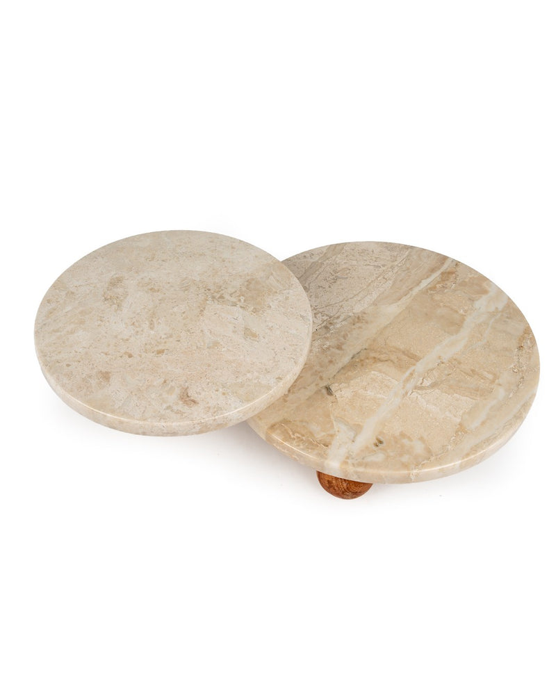Nora Diana Royal marble 2-piece serving stand set with wooden feet, view 2