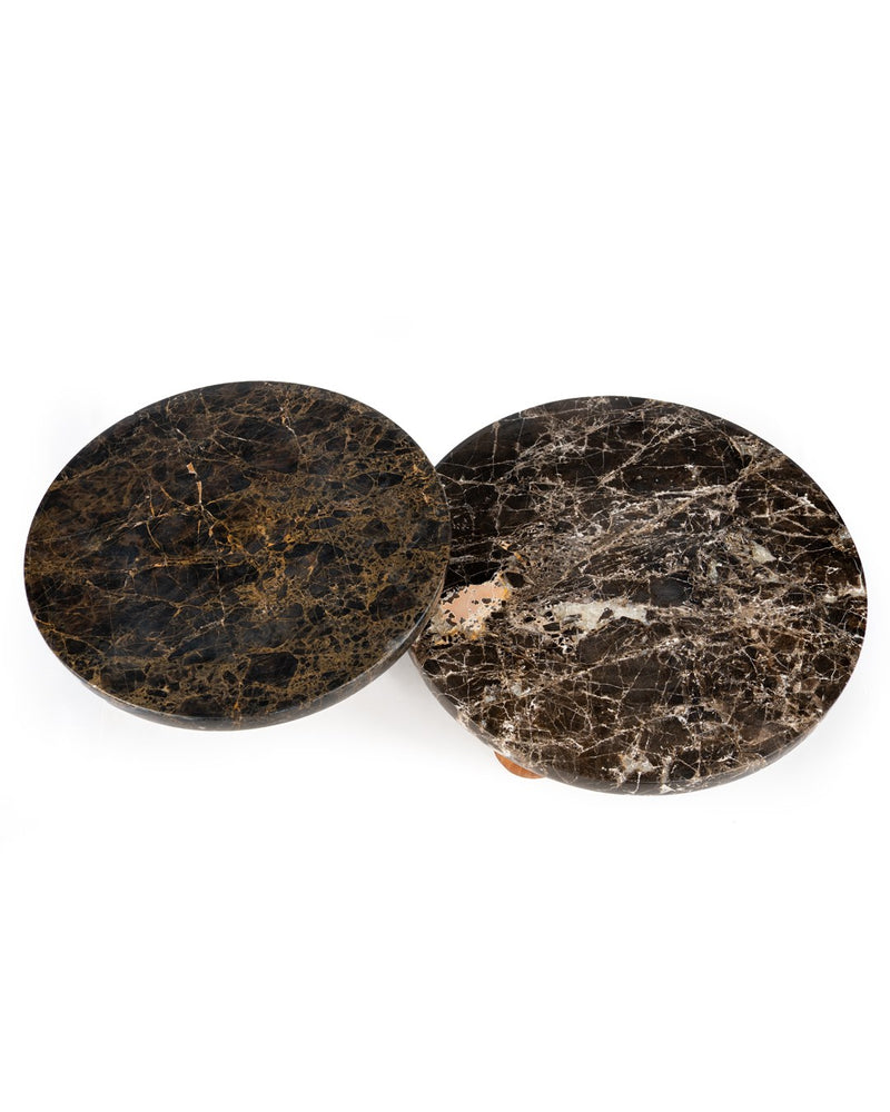 Nora Emperador marble 2-piece serving stand set with wooden feet