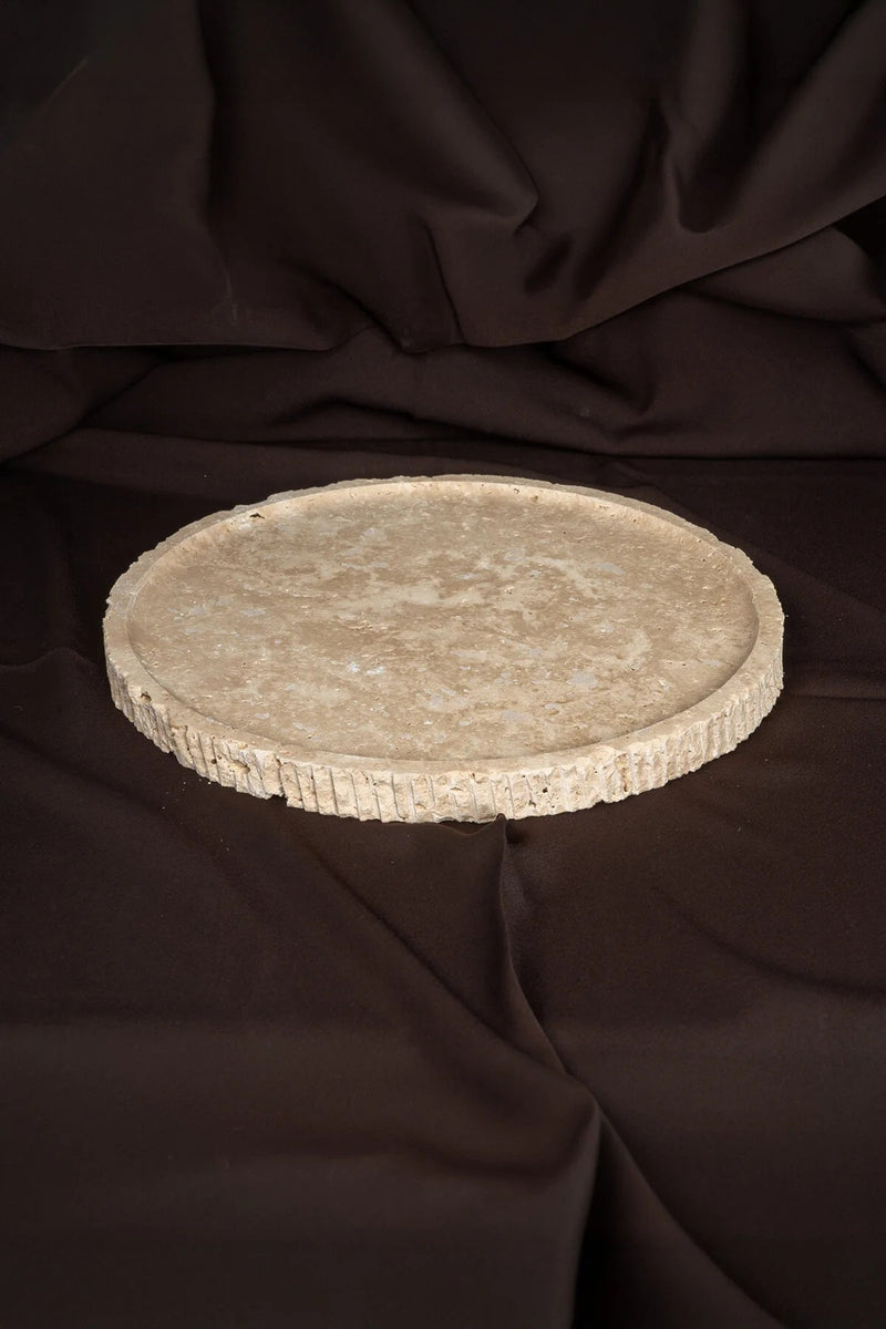 round travertine serving plate, view 2