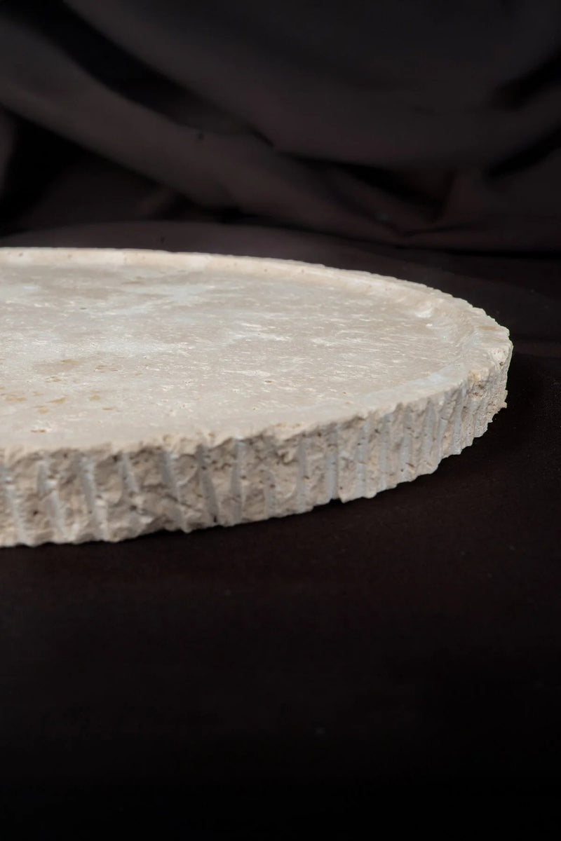 round travertine serving plate, view 3