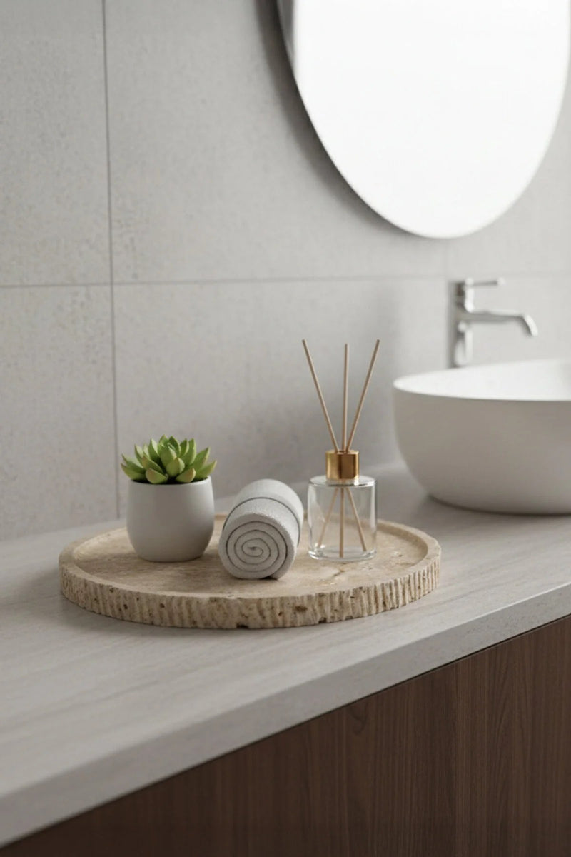 round travertine serving plate, view 4