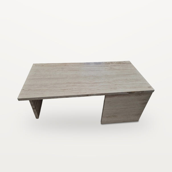 low rectangular travertine side table