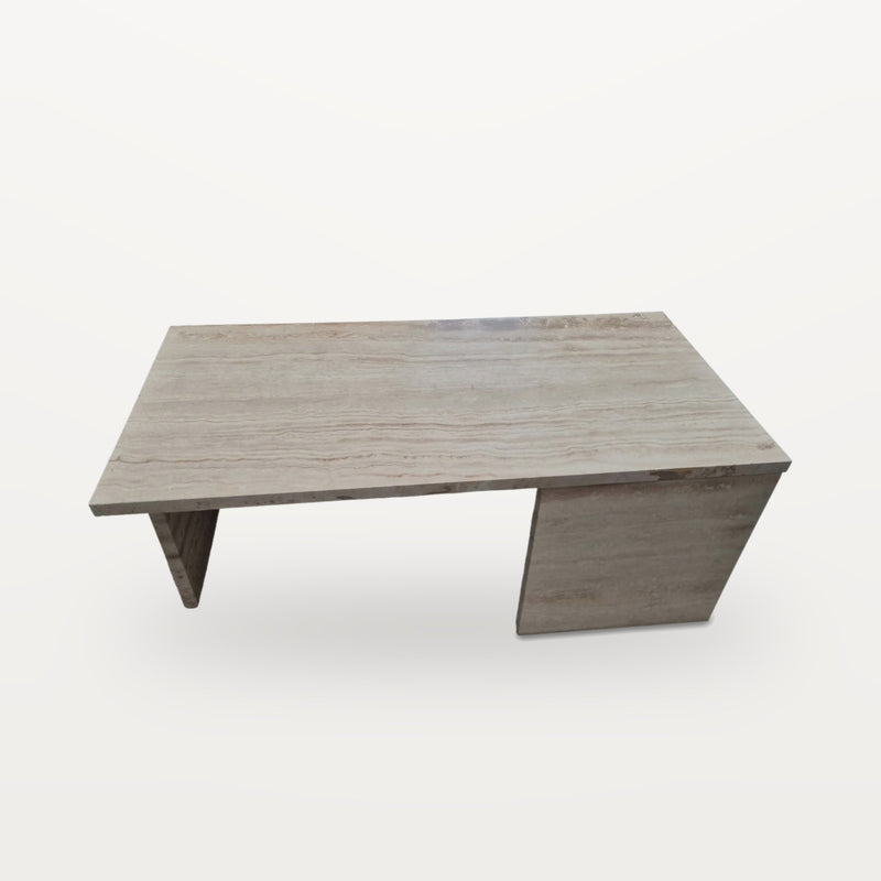 low rectangular travertine side table