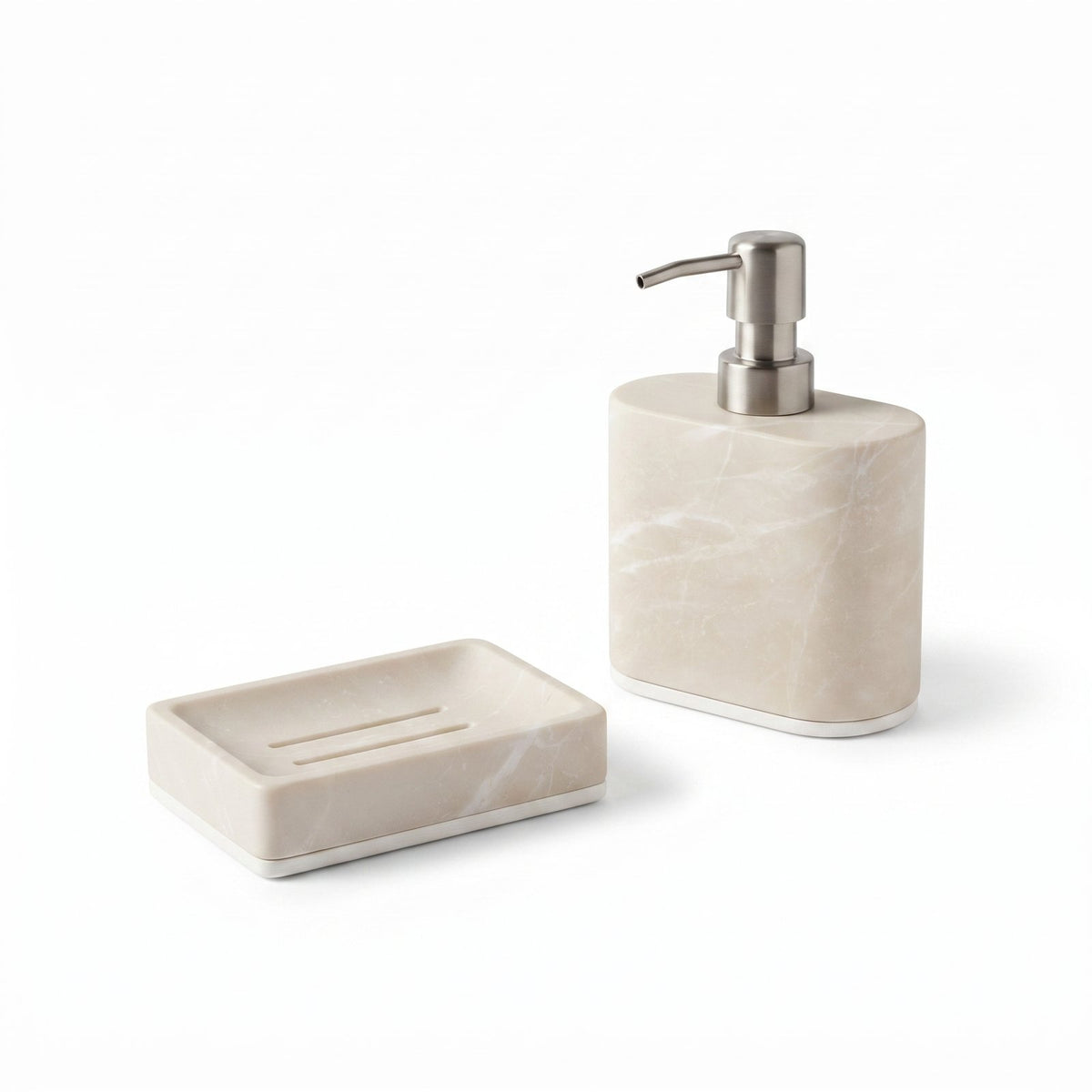 Design concept: Botticino Cream marble soap dispenser and soap dish