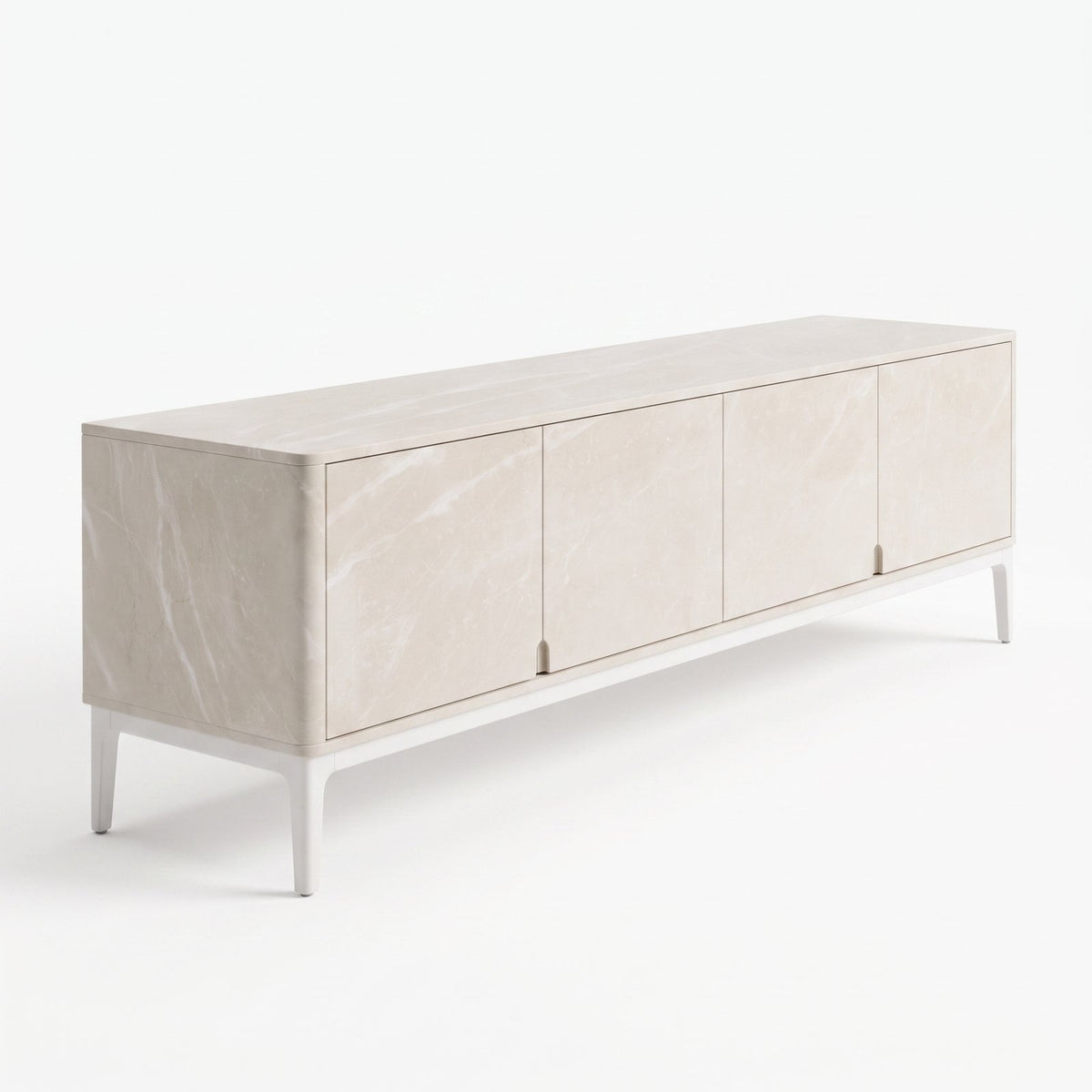 Design concept: Botticino Cream marble media cabinet on slim legs