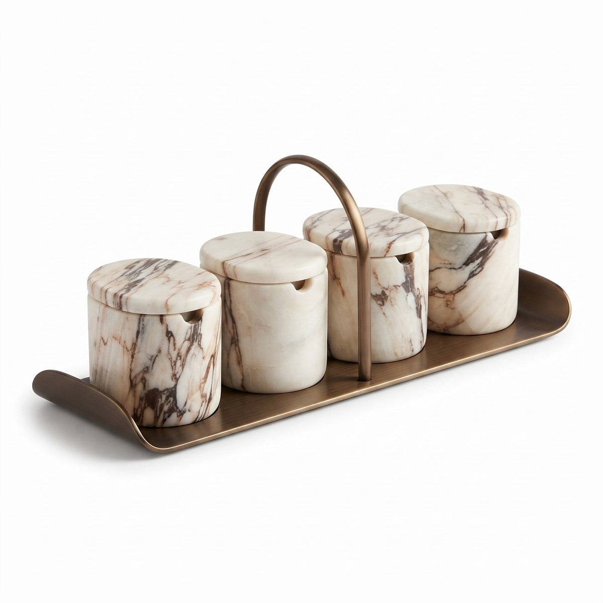 Design concept: Calacatta Gold marble canister set on a bronze tray