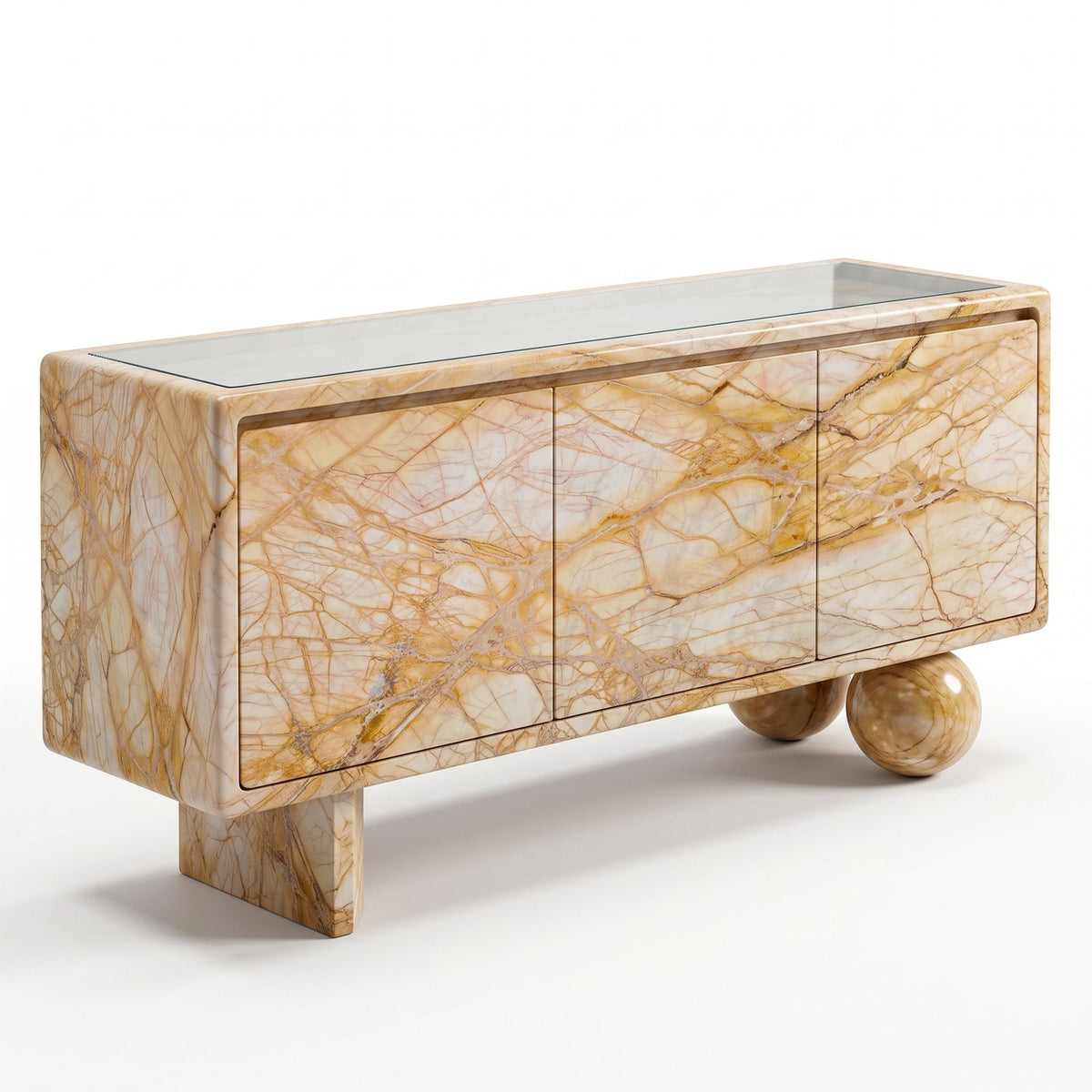 Design concept: Sunset Gold marble sideboard on block and sphere feet