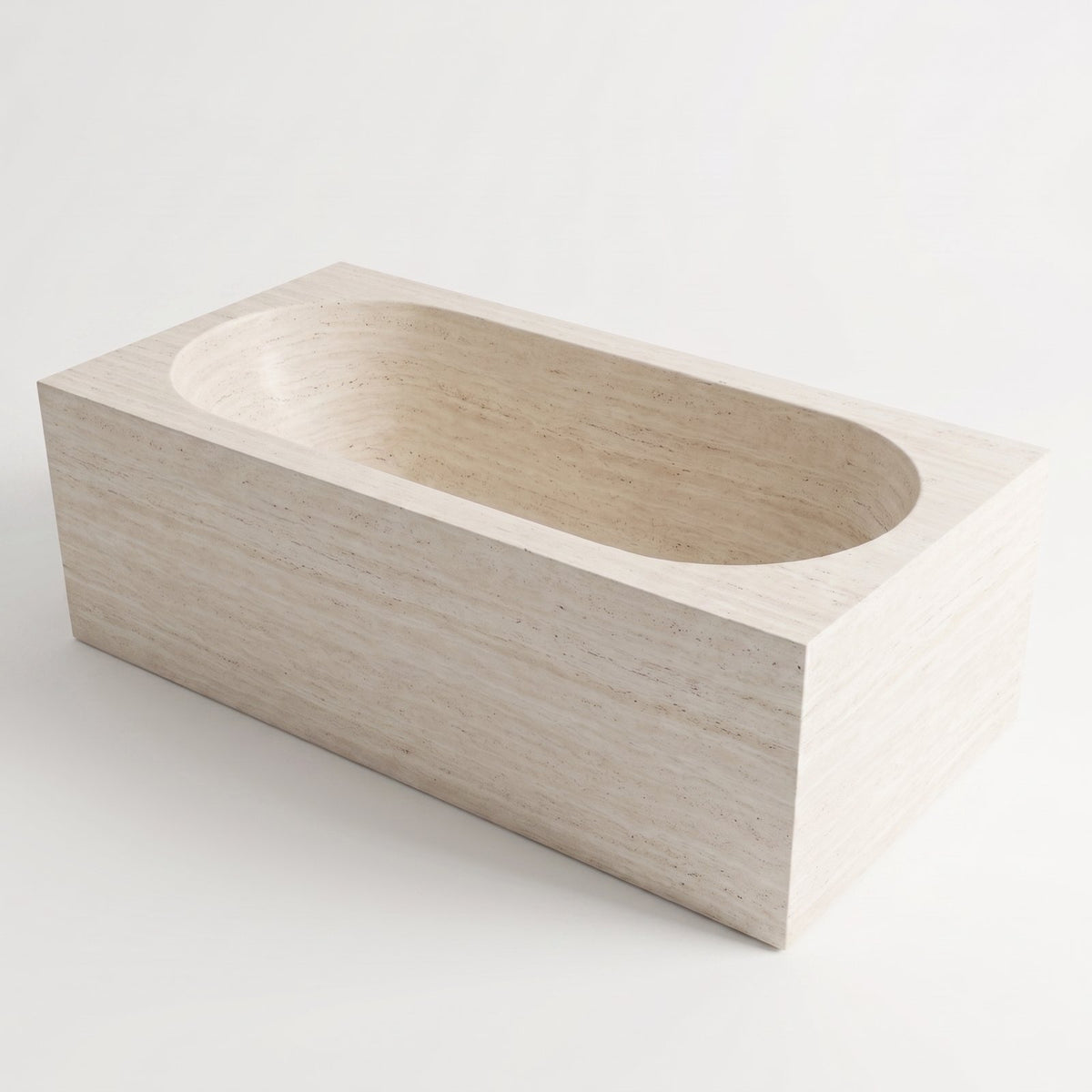Design concept: White travertine bathtub carved from solid stone