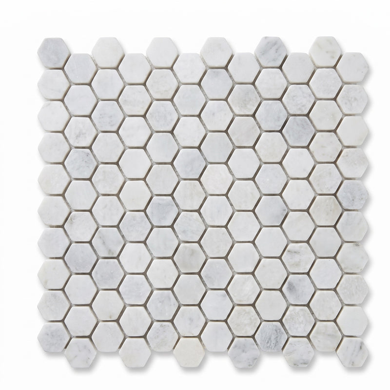 Carrara 1" Hexagon Mosaic Tile, Tumbled