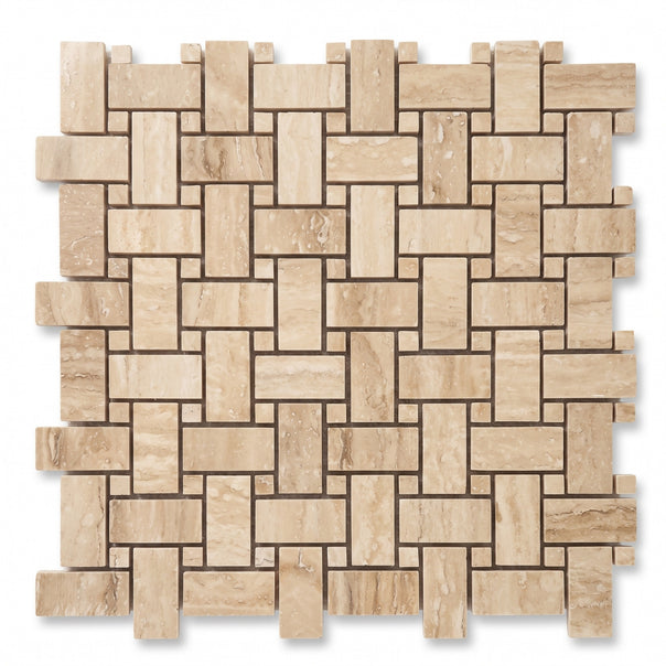Filled Travertine Basketweave Mosaic Tile, Polished