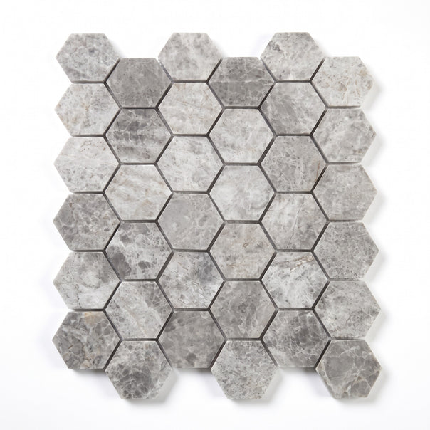 Tundra Grey 2" Hexagon Mosaic Tile, Polished