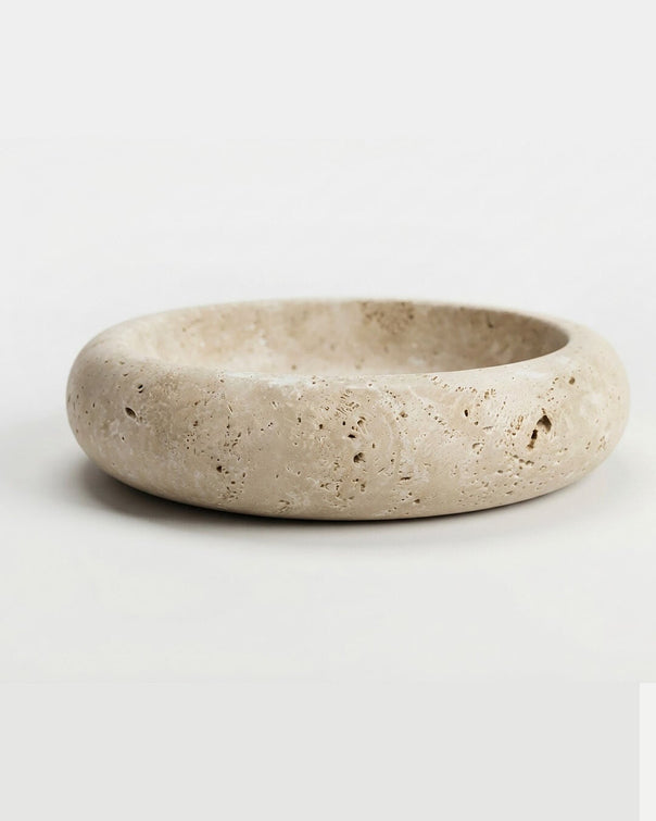 Sardis Natural Travertine Round Bowl, Travertine (26 cm)